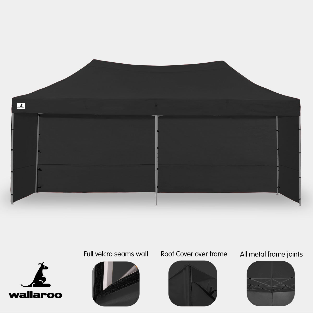 Gazebo Tent Marquee 3x6m PopUp Outdoor Wallaroo Black