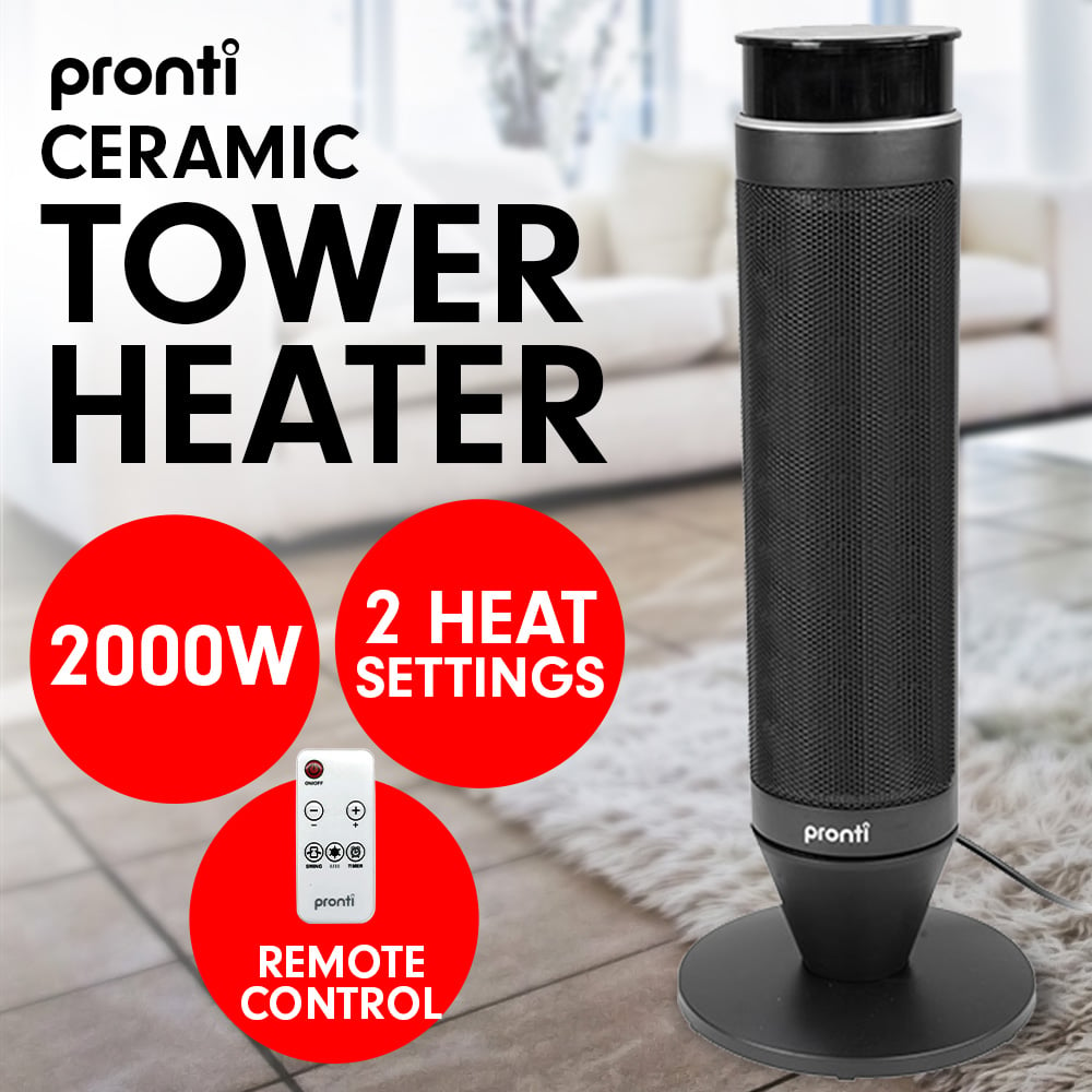 Pronti Electric Tower Heater 2000W Remote Portable - Black