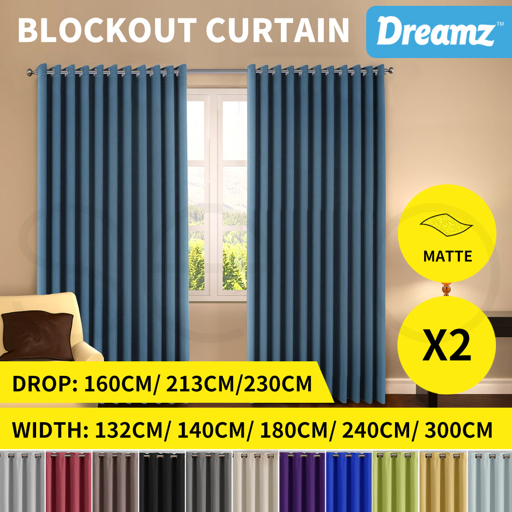 2x Blockout Curtains Panels 3 Layers Eyelet Room Darkening 132x160cm Grey