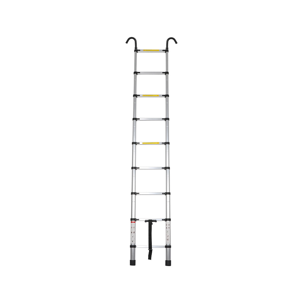 2.6M Telescopic Aluminium Ladder Safety Hooks Extension Extendable Compact Xmas