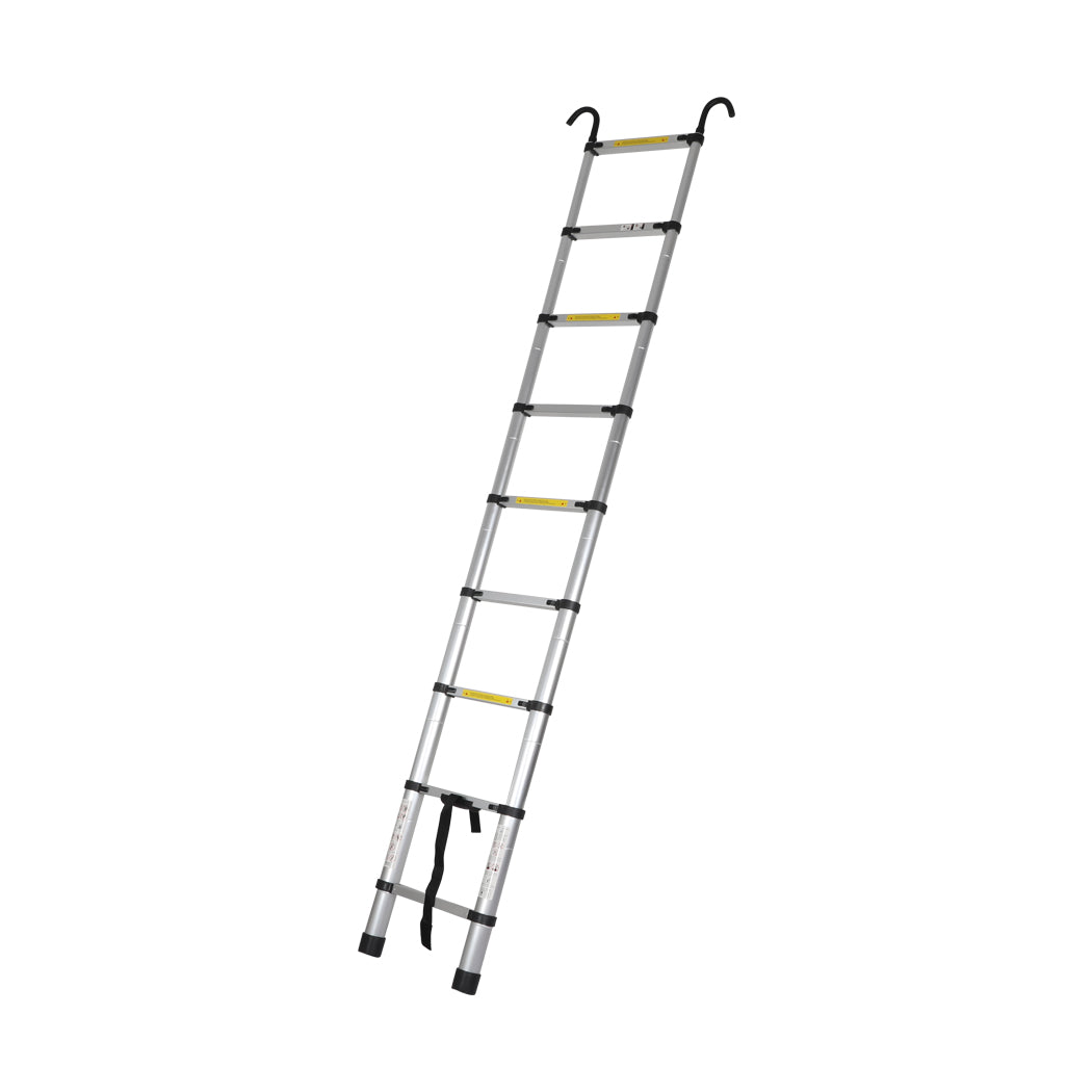 2.6M Telescopic Aluminium Ladder Safety Hooks Extension Extendable Compact Xmas