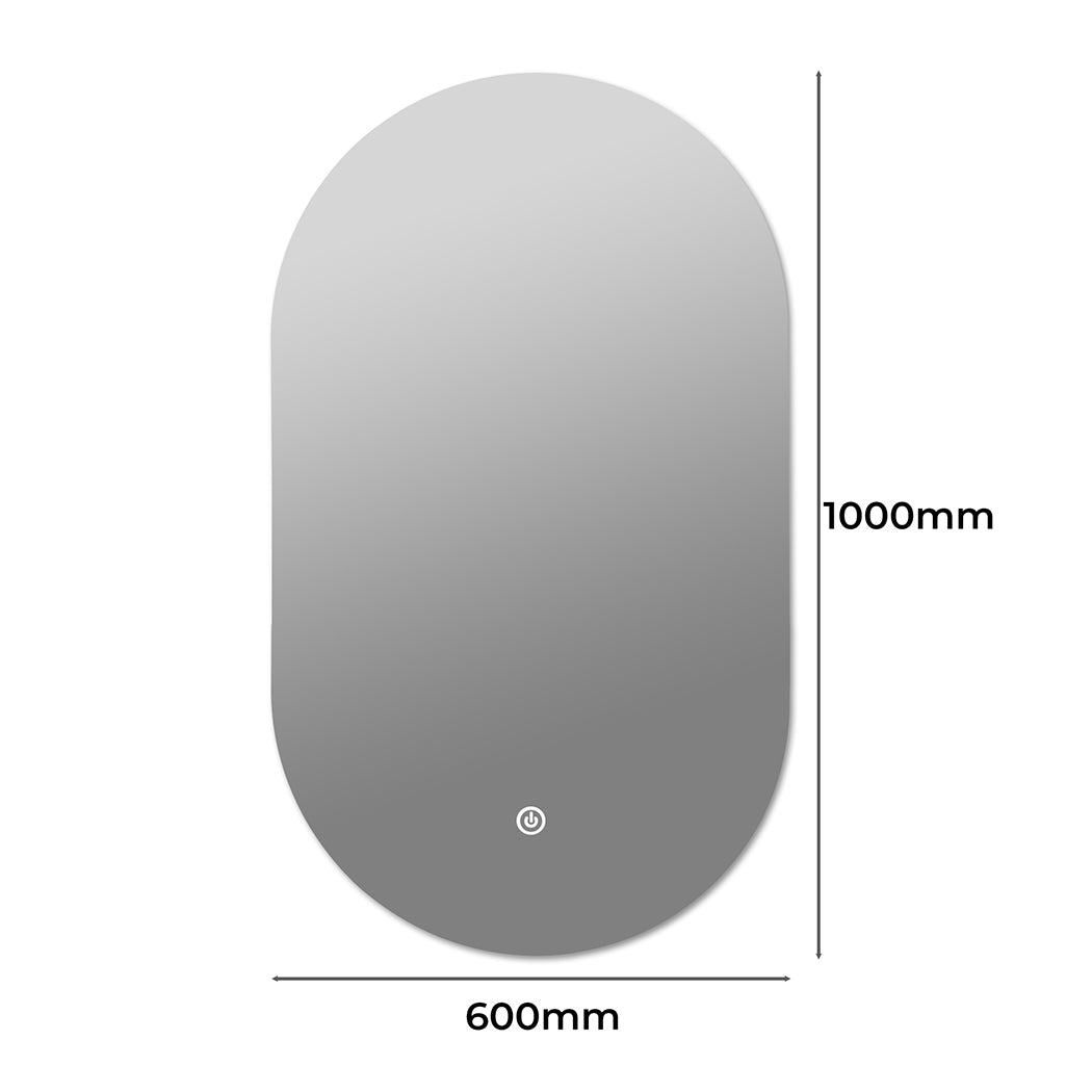 EMITTO LED Wall Mirror Oval Anti-fog Bathroom Mirrors Makeup Light 60x100cm