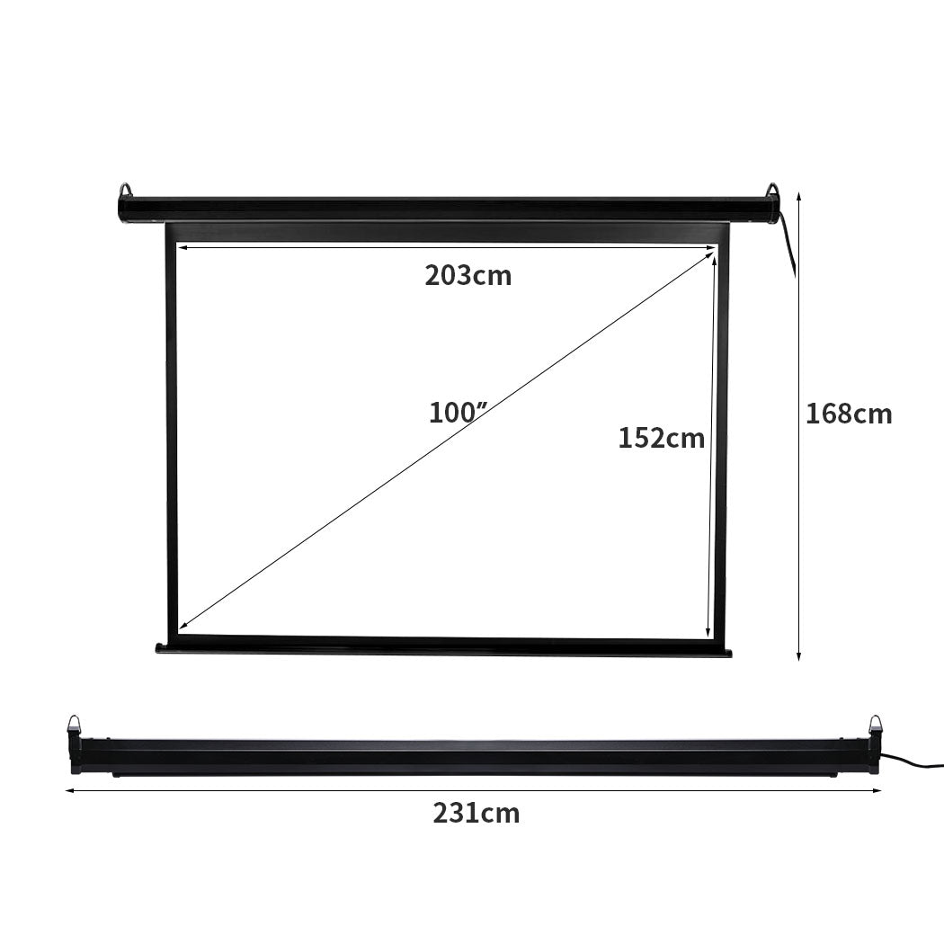 100" Projector Screen Electric Motorised Projection 3D Home Cinema 4:3 Black