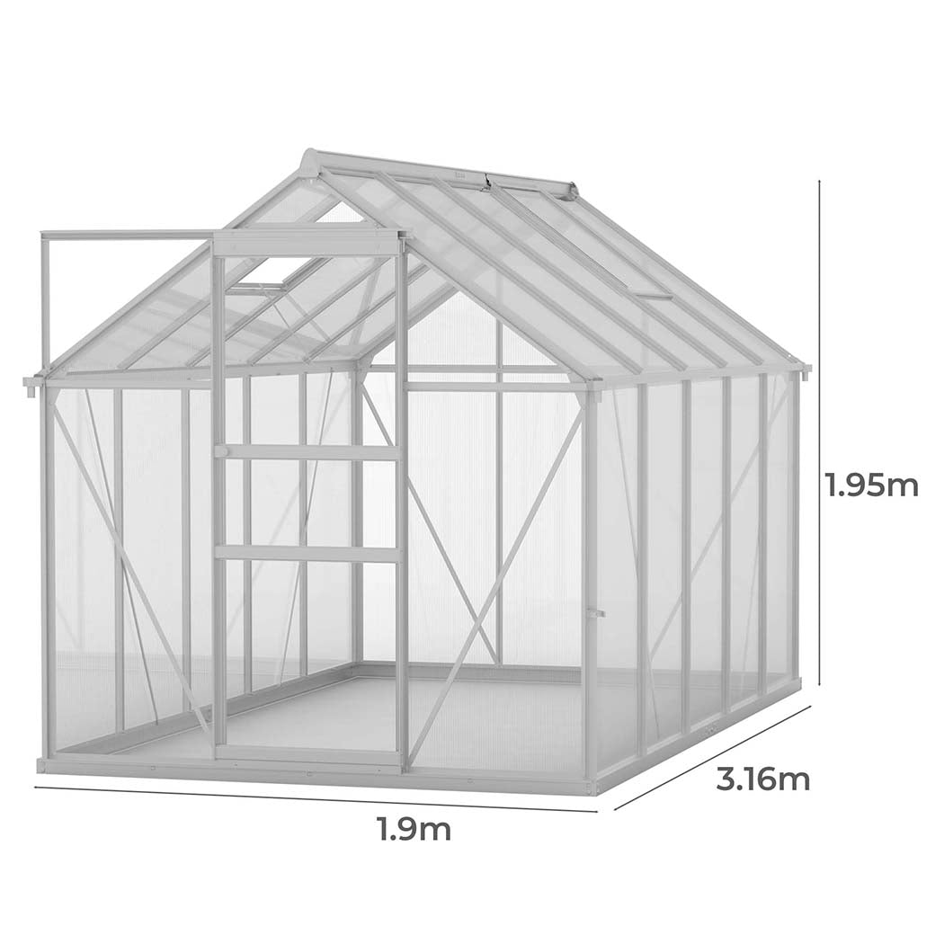 Lambu Greenhouse Aluminium Walk In Green House Garden Plant Shed PC 3.16x1.9x1.95