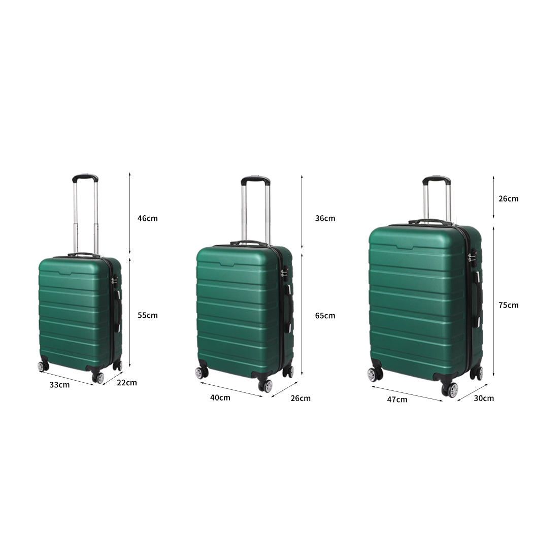 Slimbridge Luggage Suitcase Trolley 3Pcs set 20 24 28 Travel Packing Lock Green