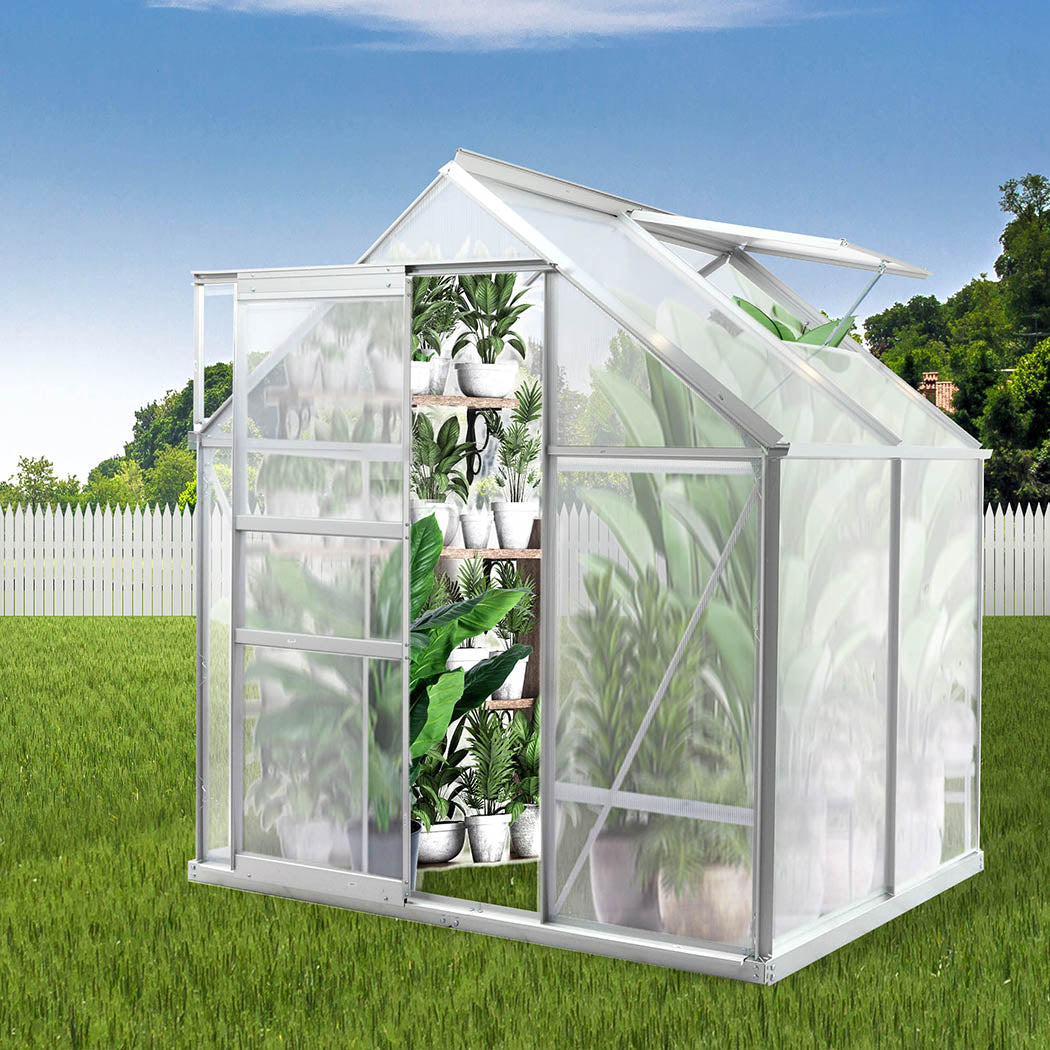 Lambu Greenhouse Aluminium Walk In Green House Garden Plant Shed PC 1.3x1.9x1.95m