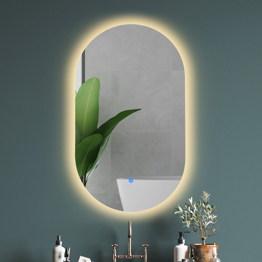 EMITTO LED Wall Mirror Oval Anti-fog Bathroom Mirrors Makeup Light 50x90cm