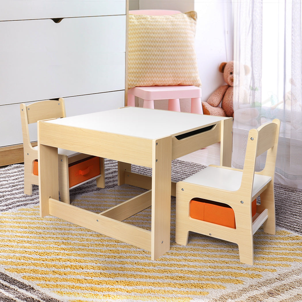 BoPeep Kids Table and Chairs Set Storage Box Toys Play Desk Wooden Study