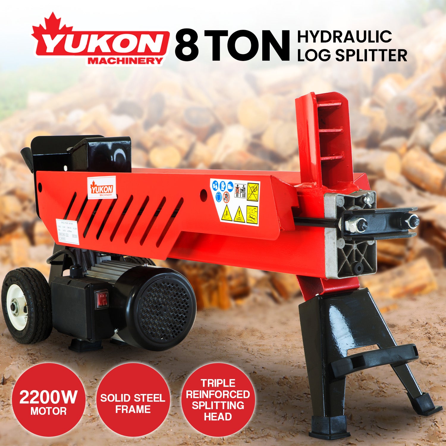 Yukon 8 Ton 2.2kW Heavy-Duty Electric Hydraulic Log Splitter