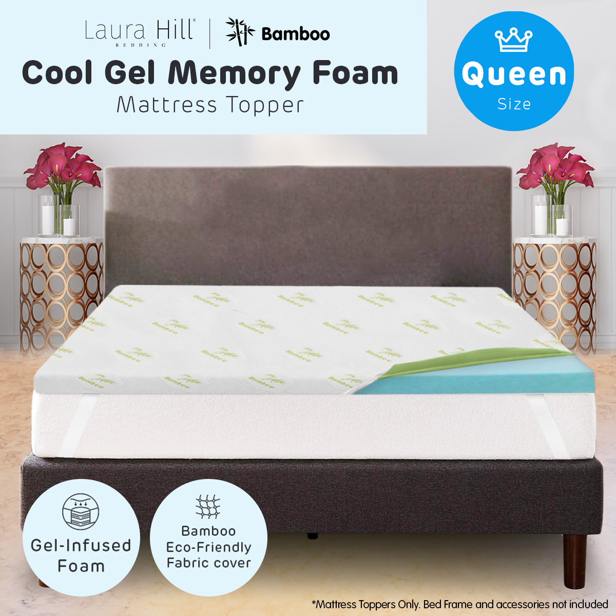 Laura Hill Cool GEL Memory Foam Mattress Topper - Queen