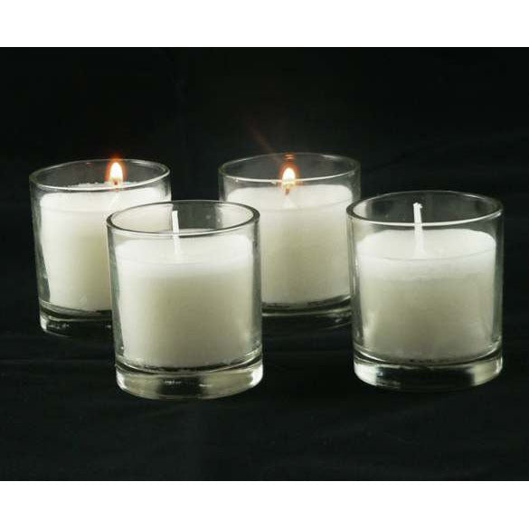 White Wax Clear Glass Holder Votive Candle - Wedding Event Centrepiece Table Decoration