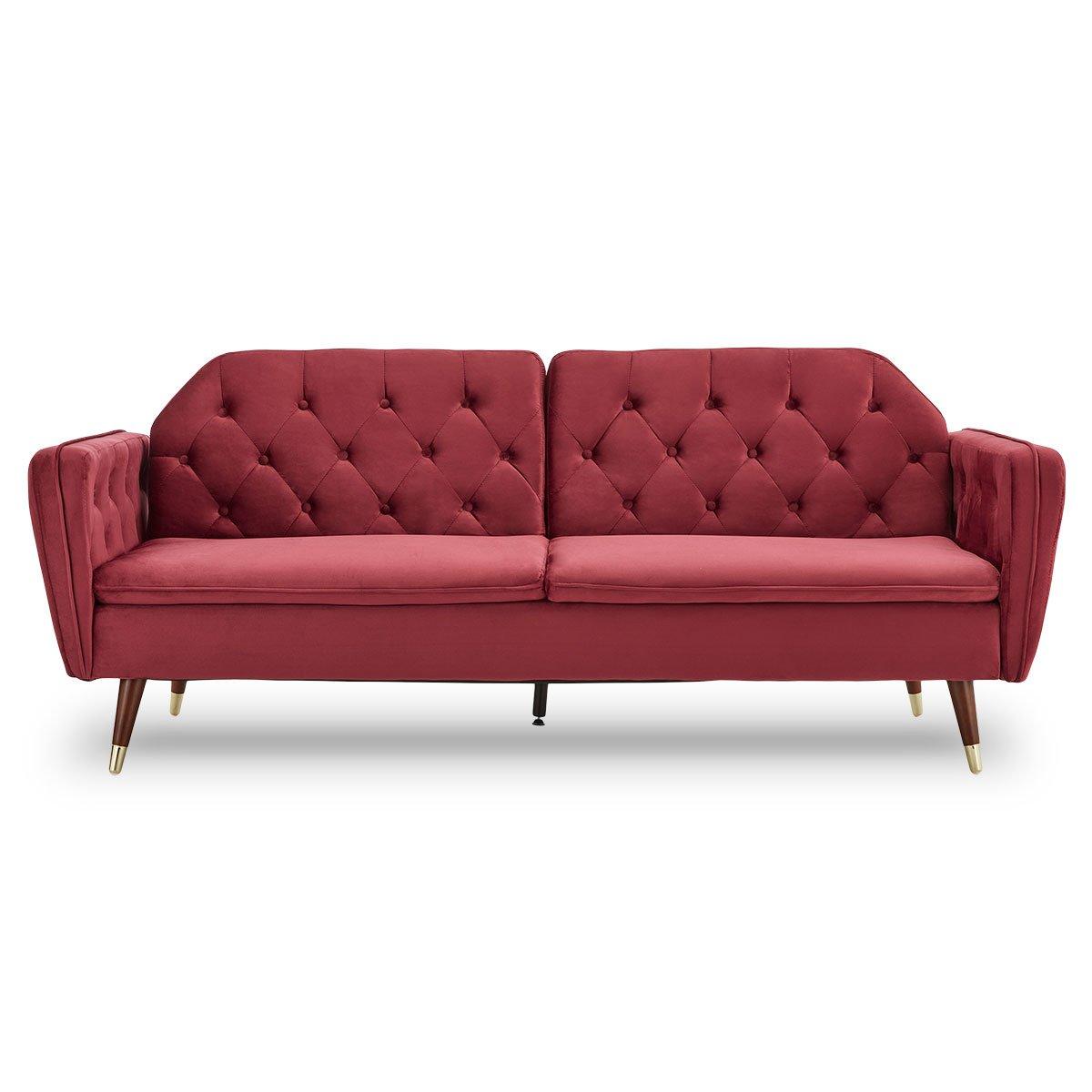 Sarantino Faux Velvet Tufted Sofa Bed Couch Futon - Burgundy