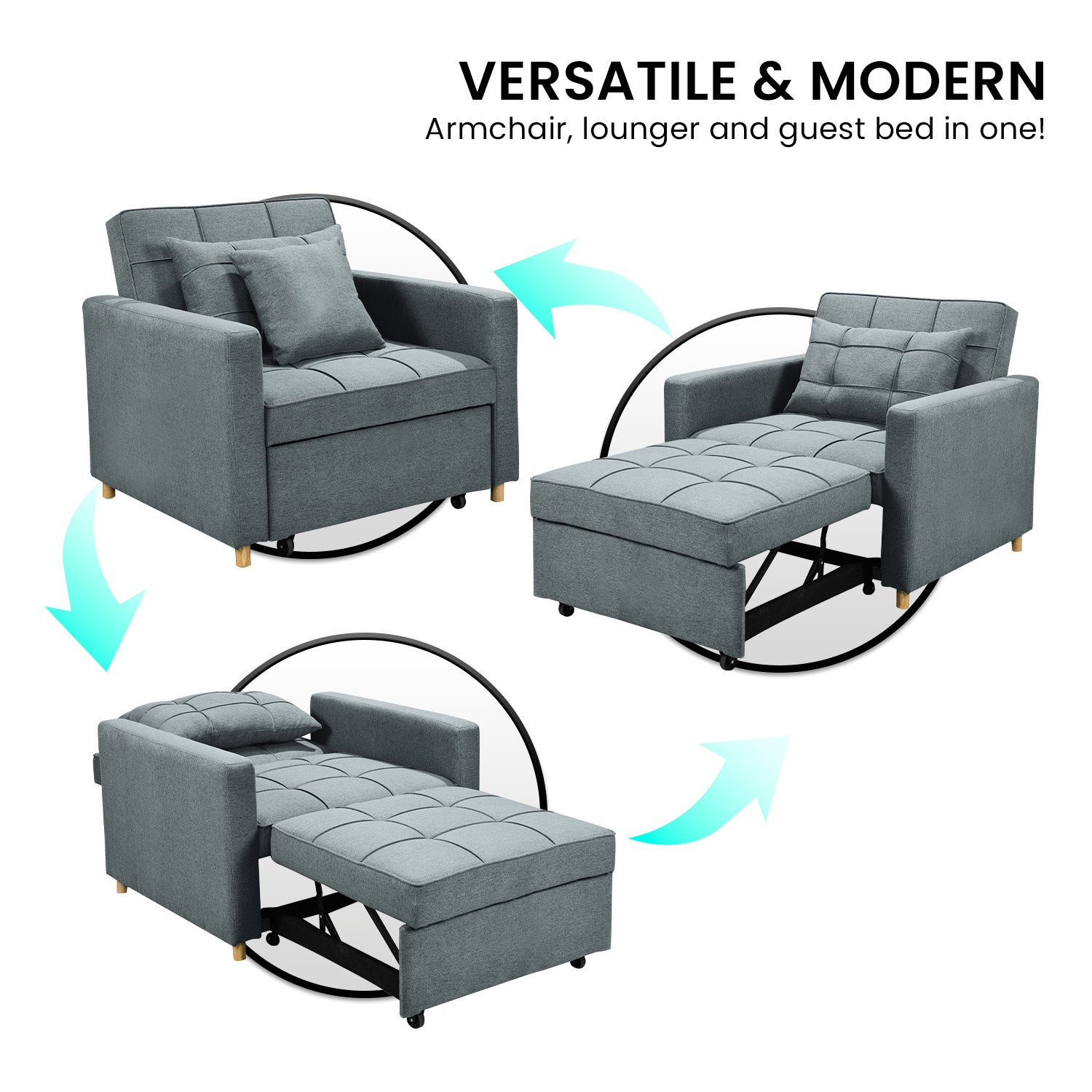 Suri 3-in-1 Convertible Sofa Chair Bed by Sarantino -  Airforce Blue