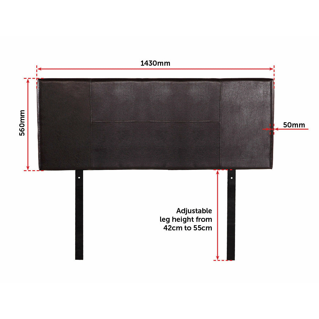 PU Leather Double Bed Headboard Bedhead - Brown
