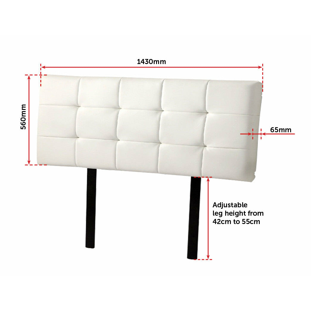 PU Leather Double Bed Deluxe Headboard Bedhead - White