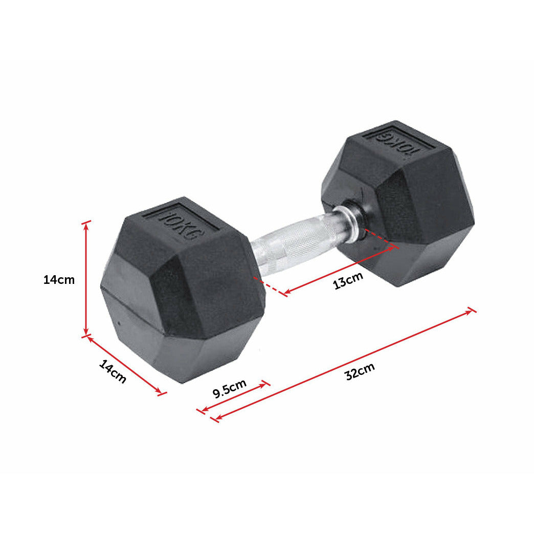 10KG Commercial Rubber Hex Dumbbell Gym Weight