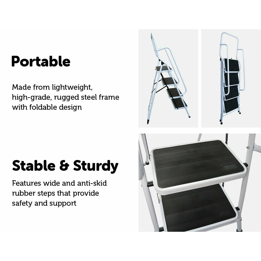 Foldable Non Slip 4 Step Steel Ladder