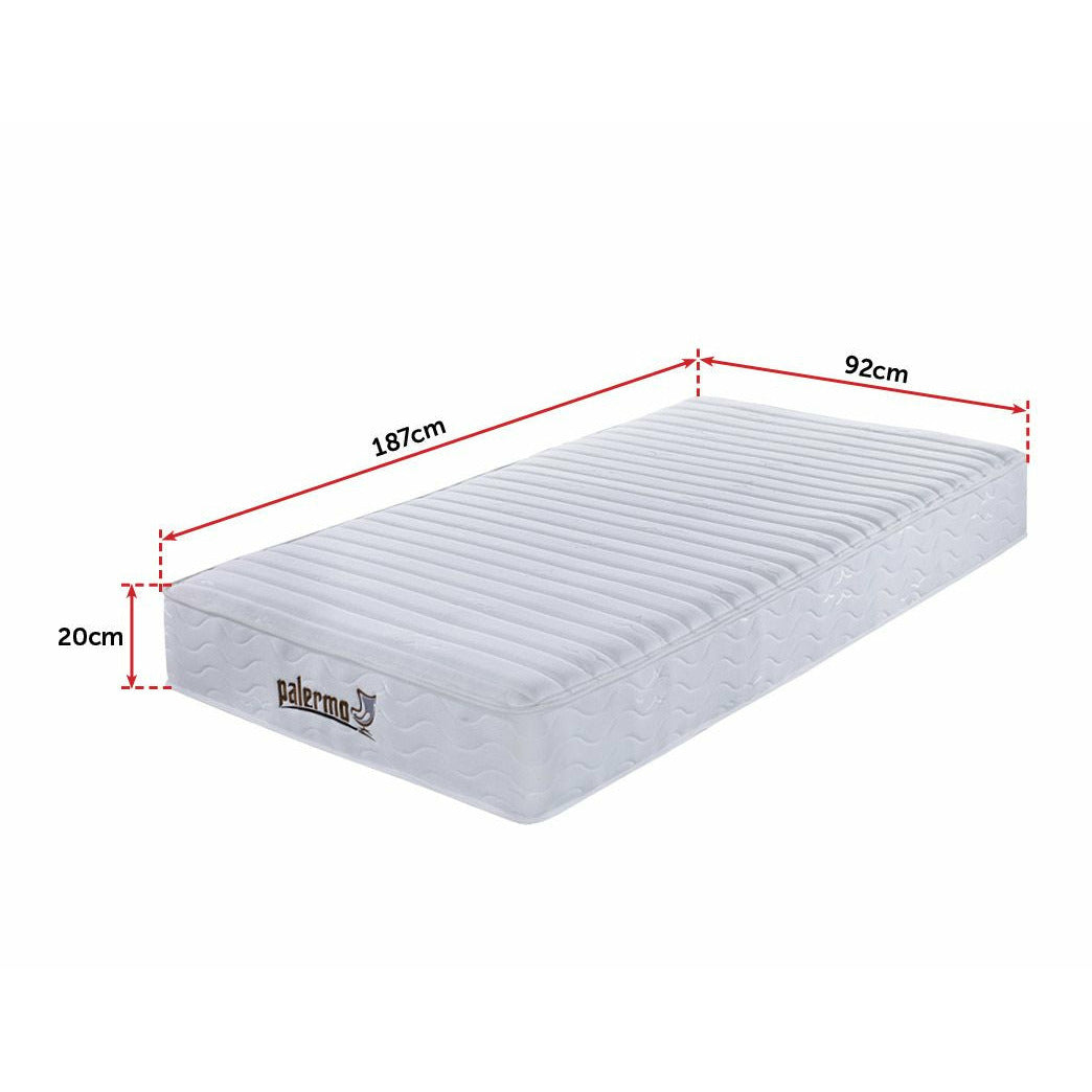 Palermo Contour 20cm Encased Coil Single Mattress CertiPUR-US Certified Foam