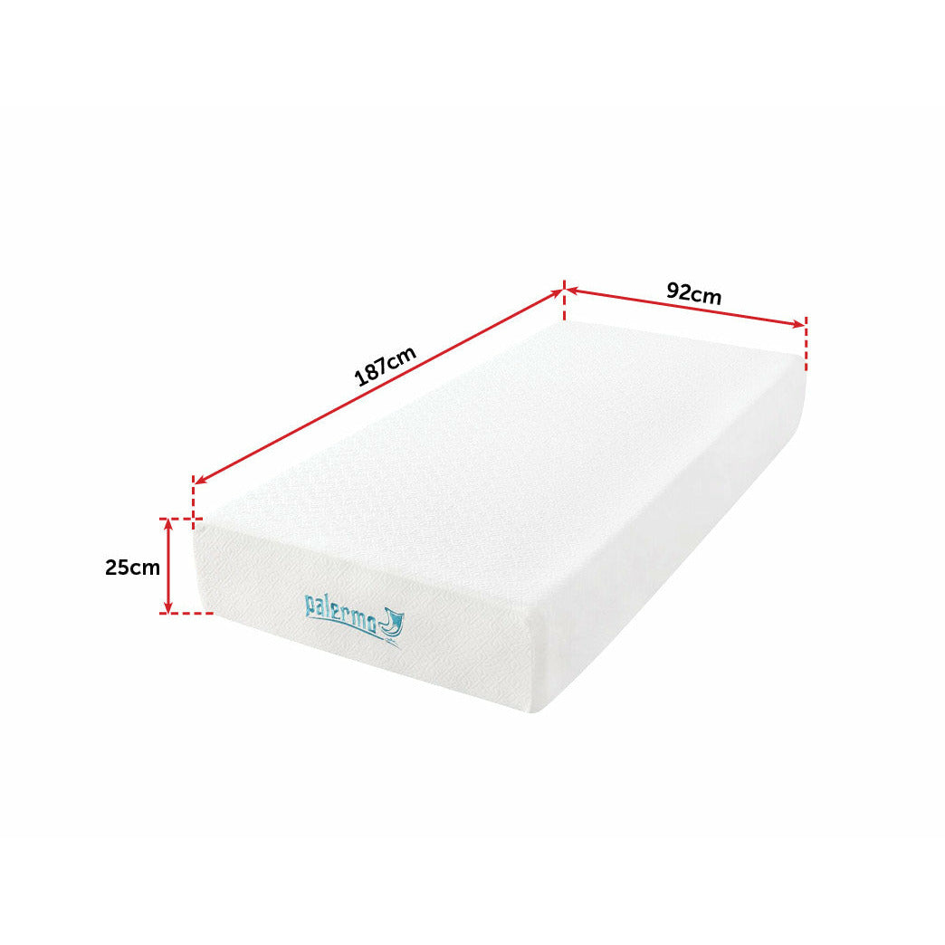 Palermo Single 25cm Gel Memory Foam Mattress - Dual-Layered - CertiPUR-US Certified