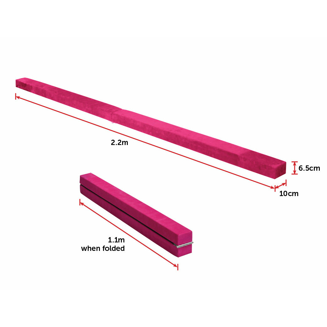 2.2m Gymnastics Folding Balance Beam Pink Synthetic Suede